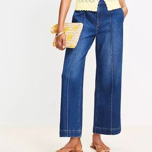 Loft Outlet Pintucked High Rise Wide Leg Crop Jeans in Dark Wash NWT 8